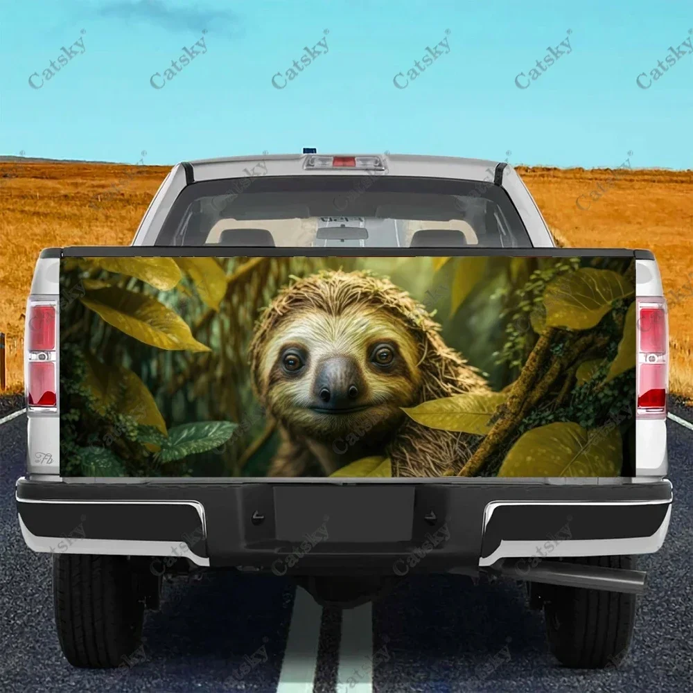 Cute Sloth Hanging On Tree Truck Tailgate Wrap Professional Grade Material Universal Fit for Full Size Trucks Weatherproof