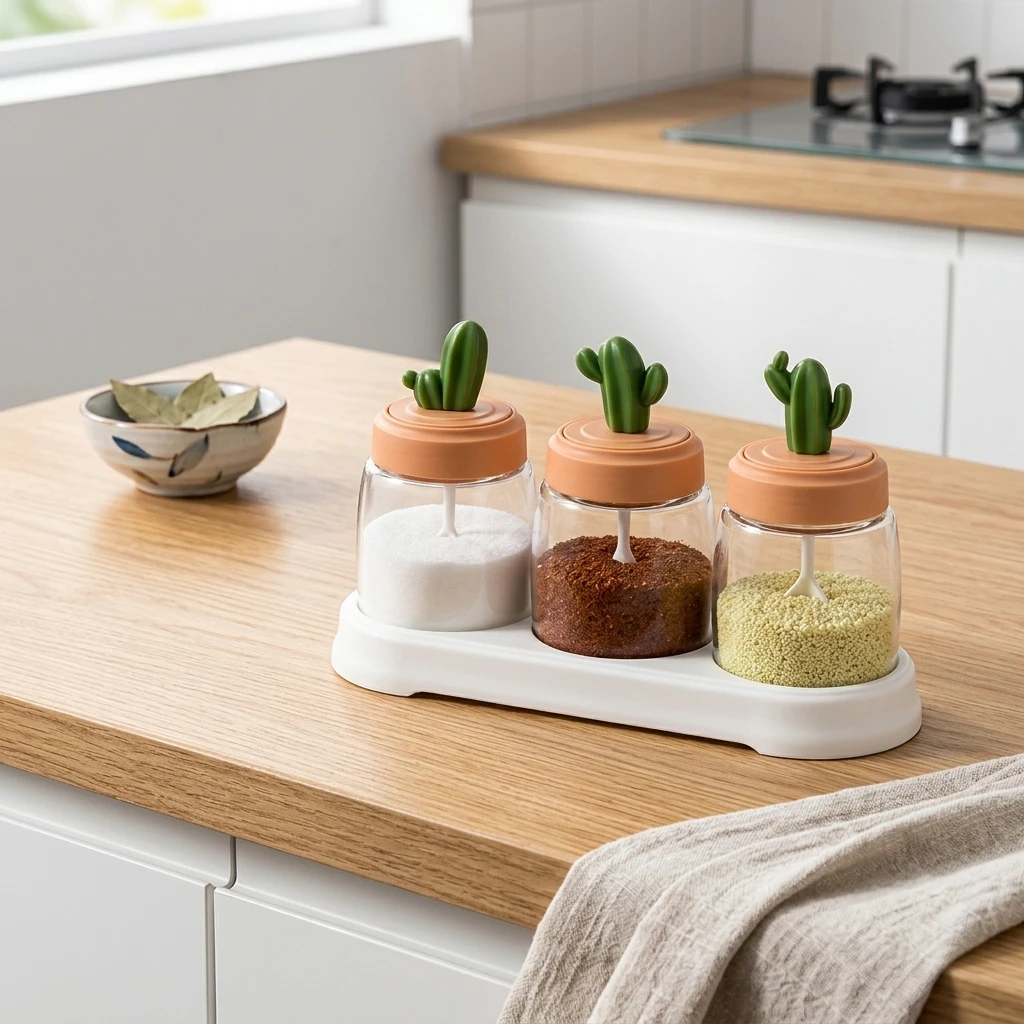 Glass Spice Storage Jars Set Kitchen Transparent Sealed Seasoning Containers With Silicone Gaskets