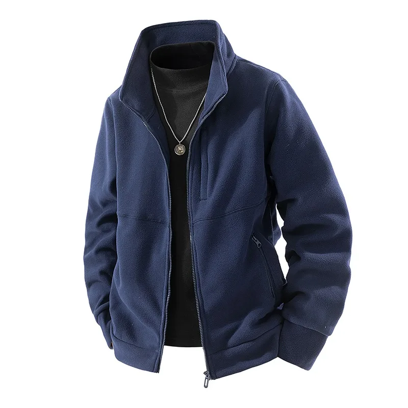 

Men's Fashion Autumn and Winter Solid Color Zipper Pocket Turtleneck Cardigan Casual Top