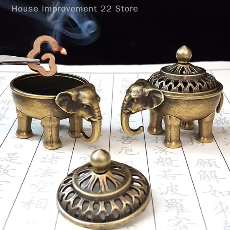 Elephant Lucky Incense Burner Metal Lotus Incense Burner Bowl Incense Holder With Handle Yoga Meditation Home Decor AncientStyle