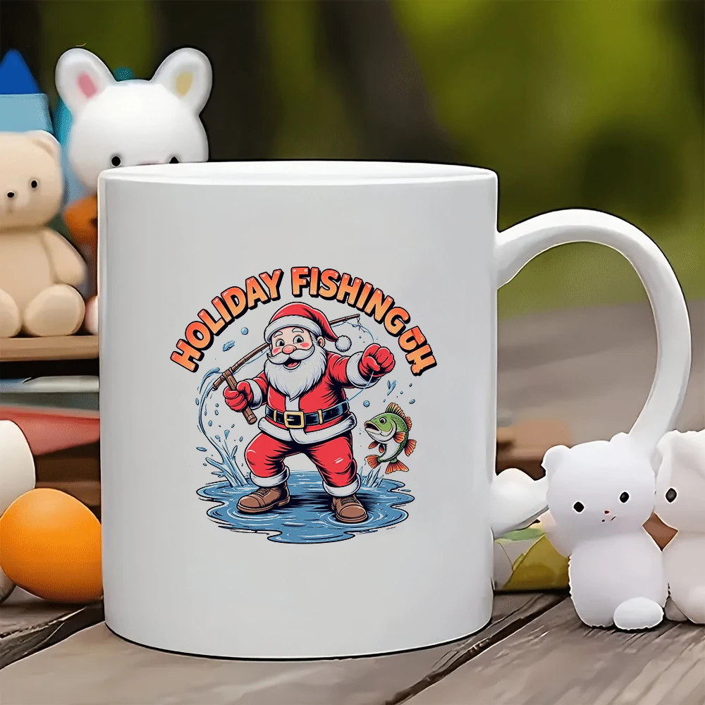 

11oz Santa Claus Fishing Themed Cup + Kids Cup Family Office Christmas Gift Coffee Cup Funny and Creative Gift