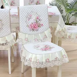 White Lace Skirt Chair Cover European Style Wedding Split Dining Chair Cushion Flat Printed Tablecloth Fabric Art Stool Cover