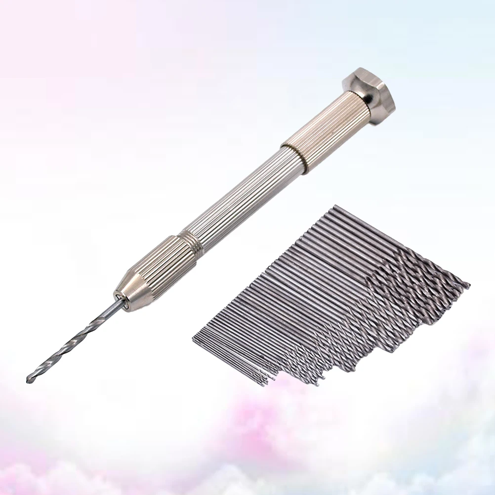 

51 pcs /Set Manual Single Ended Hand Drill Wire Gauge Bit Holder Twisting Tool Rotary Vise For Jewelry Watch Repairing Silver
