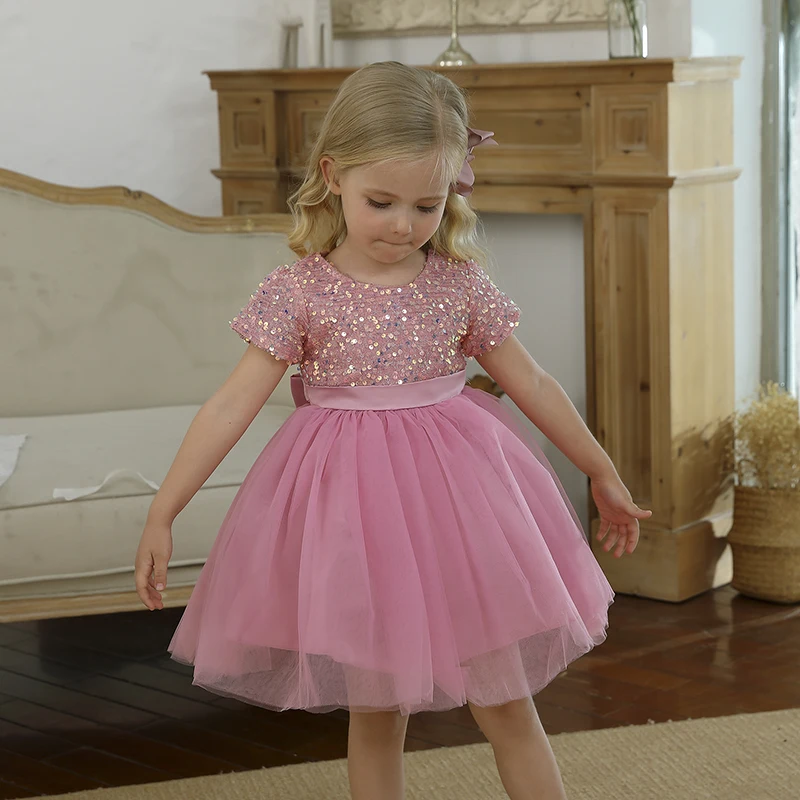 2024 Kids Party Dresses for Girls Sequin Fluffy Prom Gown for Wedding Evening Elegant Children Birthday Princess Dress 4-10 Year