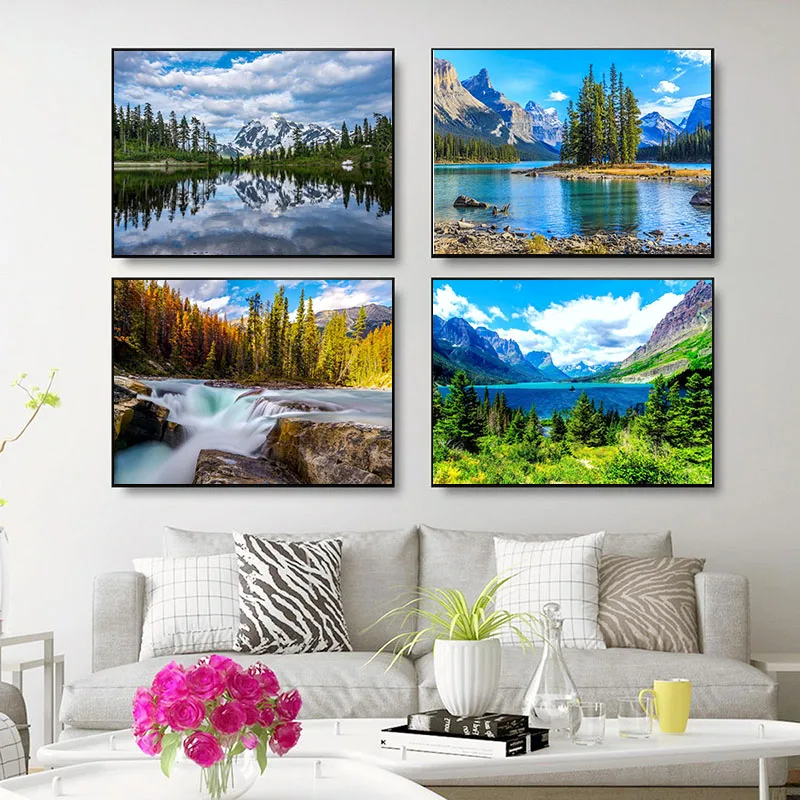 Jasper National Park Of Canada Poster Wall For Living Room Art Poster Decoration Satin Fabric Bright Colors No Frame