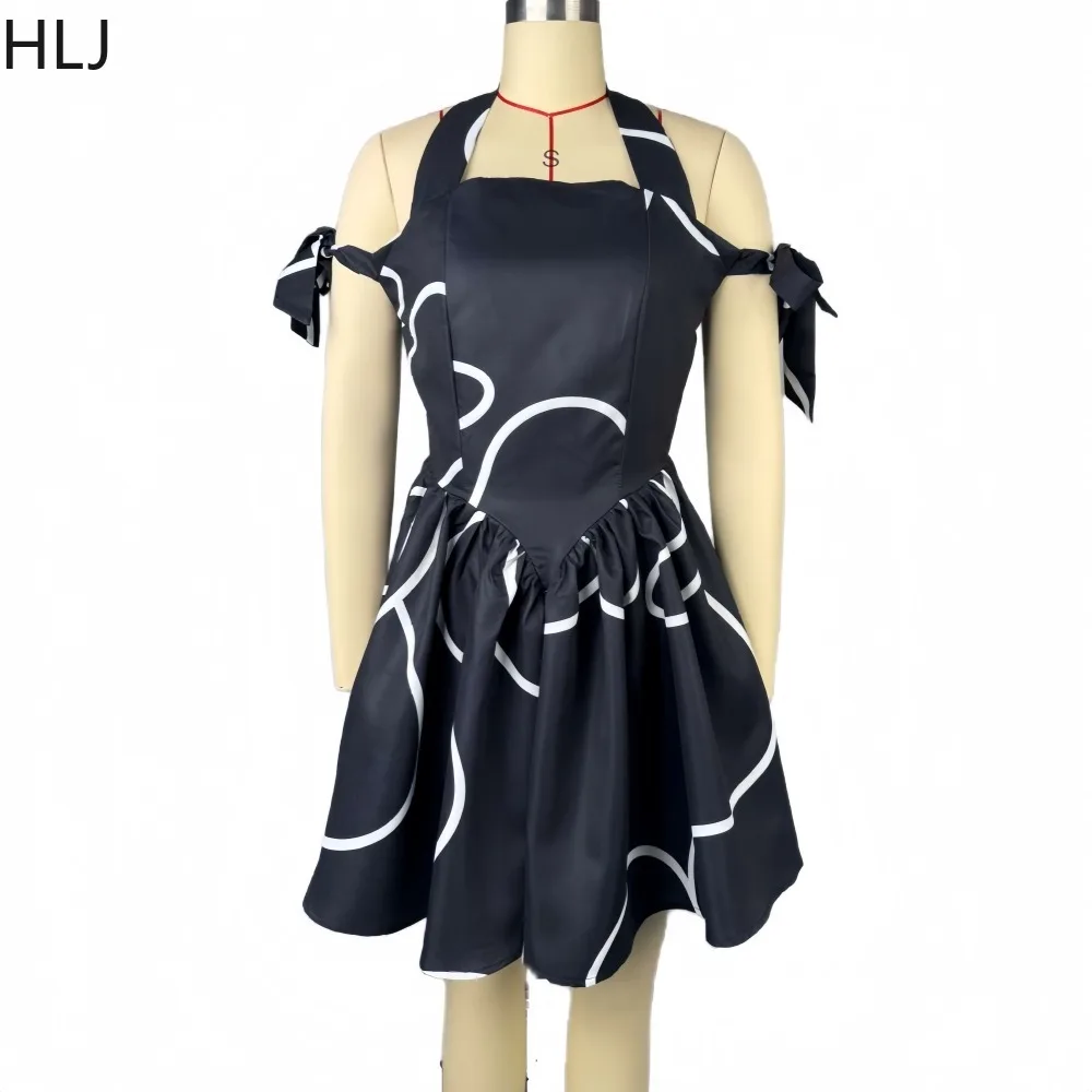 فستان قصير ضيق مطبوع على الموضة من HLJ فساتين نسائية مكشوفة الأكتاف بدون ظهر ملابس خروج نسائية لصيف 2025