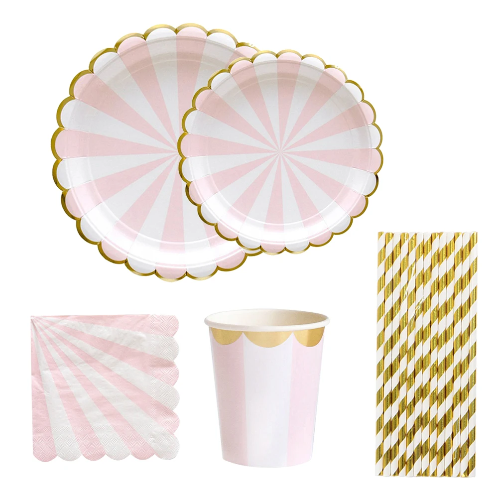 

69pcs 9inch 7inch Paper Plate Set Disposable Cups Straws Tissues Eco Friendly Tableware Kit for Wedding Party Picnic