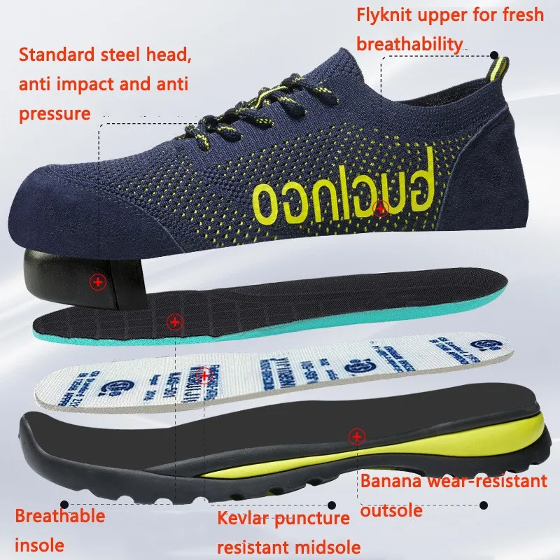 zapatos De Seguridad Safety Shoes Men's Ultra-light Flying Fabric Anti-smashing Anti-piercing Work Shoes Breathable Sneakers