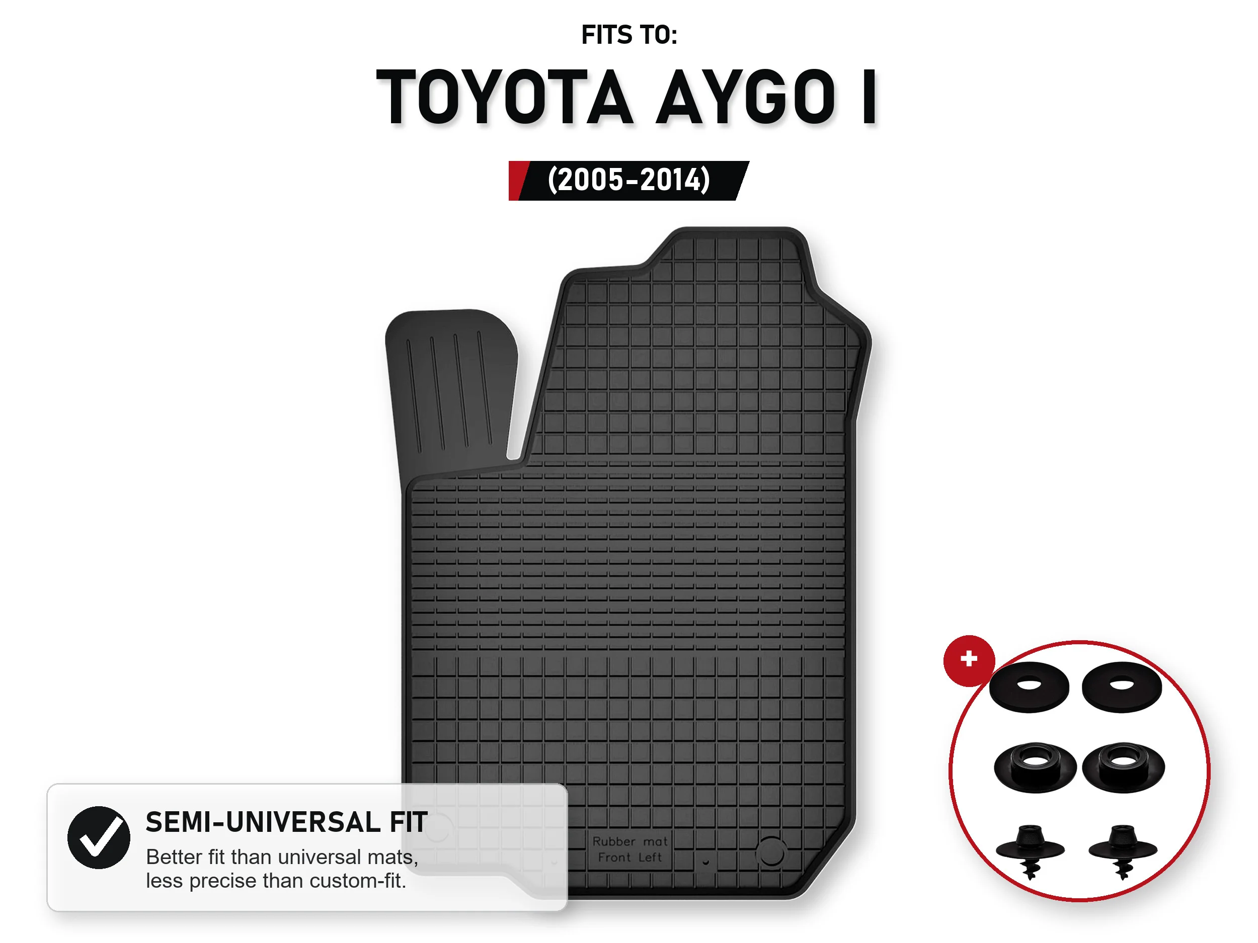 Bestuurdersmat voor: Toyota Aygo I 2005-2014 Hatchback met stoppers