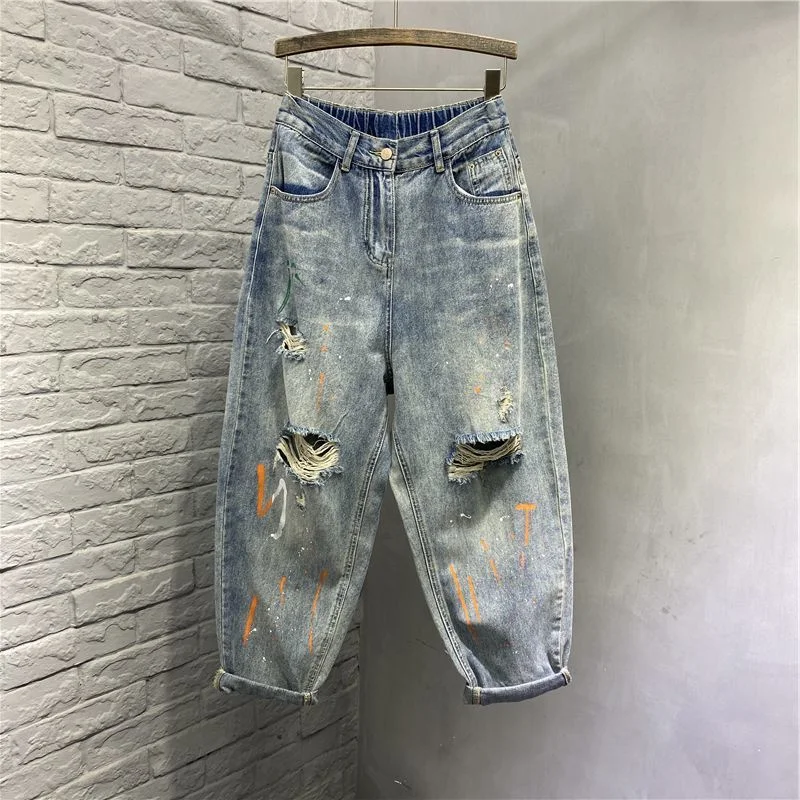 

plus Size 300 Pou Women's Straight Leg Jeans High Waist Wide Leg Pants Autumn Winter Street Sle Casual Comfortable Fit