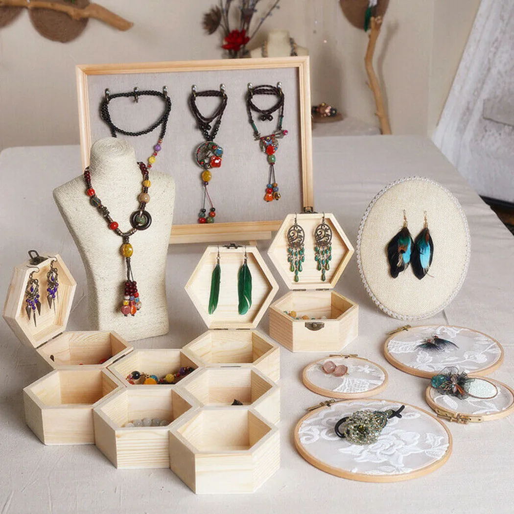 Hexagonal Shaped Wood Jewelry Organizer Container Case Wooden Storage Box Wedding Gifts Favors Box Holder For Home Storage