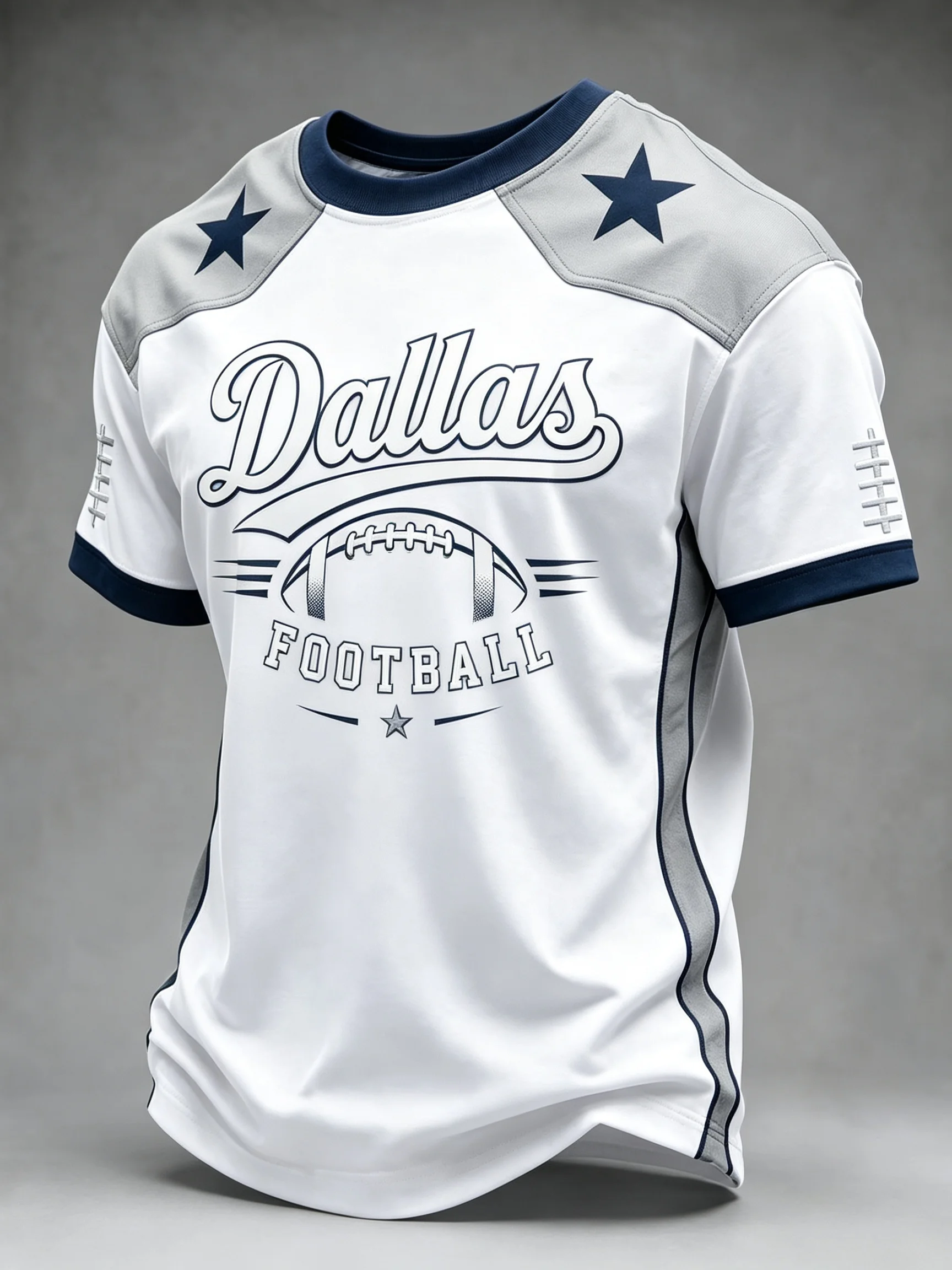 Men's Dallas Football Graphic T-Shirt, Short-Sleeve Tee, American Sports Single-Star Patchwork Casual Street Style