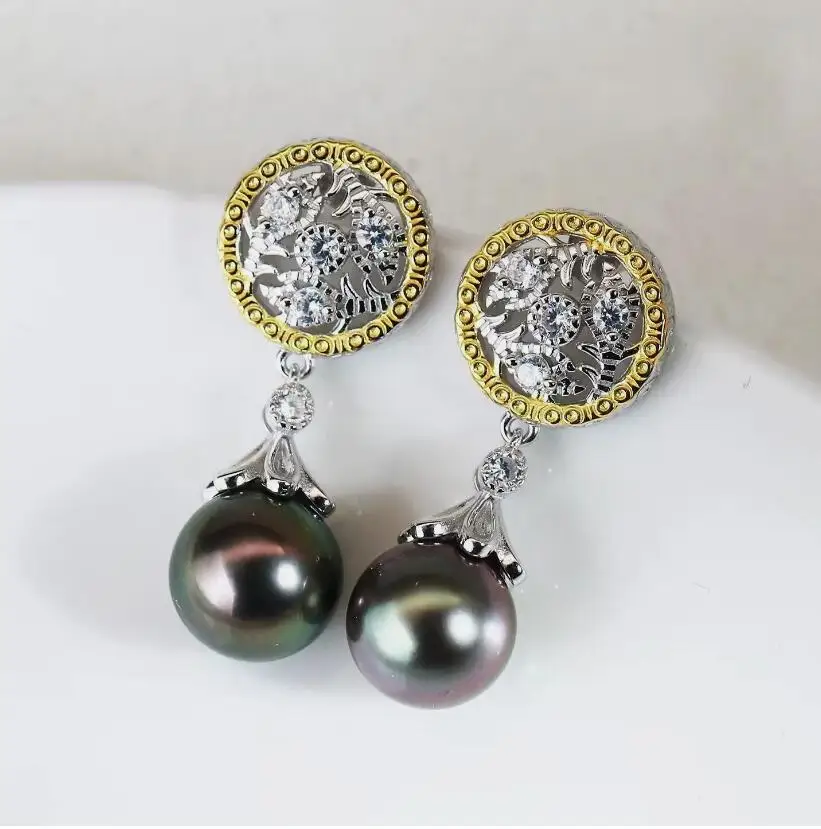 

Потрясающие висячие серьги с таитянским круглым черным зеленым жемчугом 10-11 мм 9-10 мм 925s