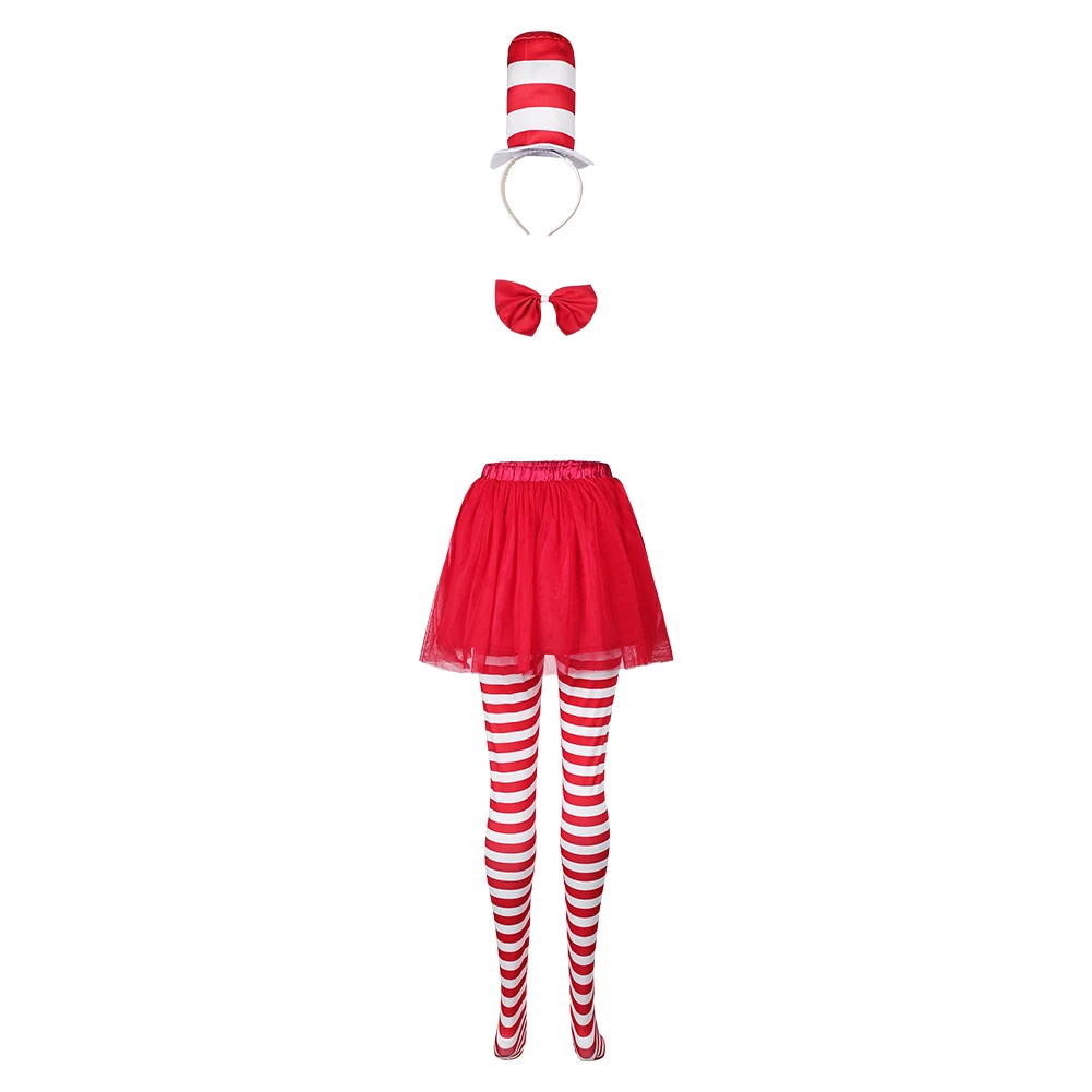 Kinderen Kat Cos In De Hoed Cosplay Kostuum Kinderen Grils Rok Hoed Scraf Bowtie Hoofdband Outfits Halloween Carnaval Feestpak