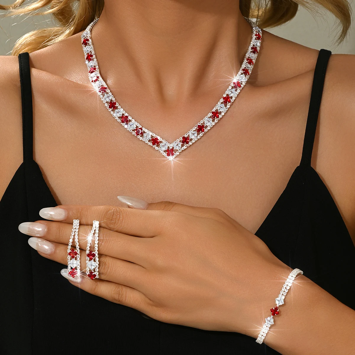European environmental jewelry luxury bridal necklace earrings bracelet wedding accessories temperament flower jewelry set