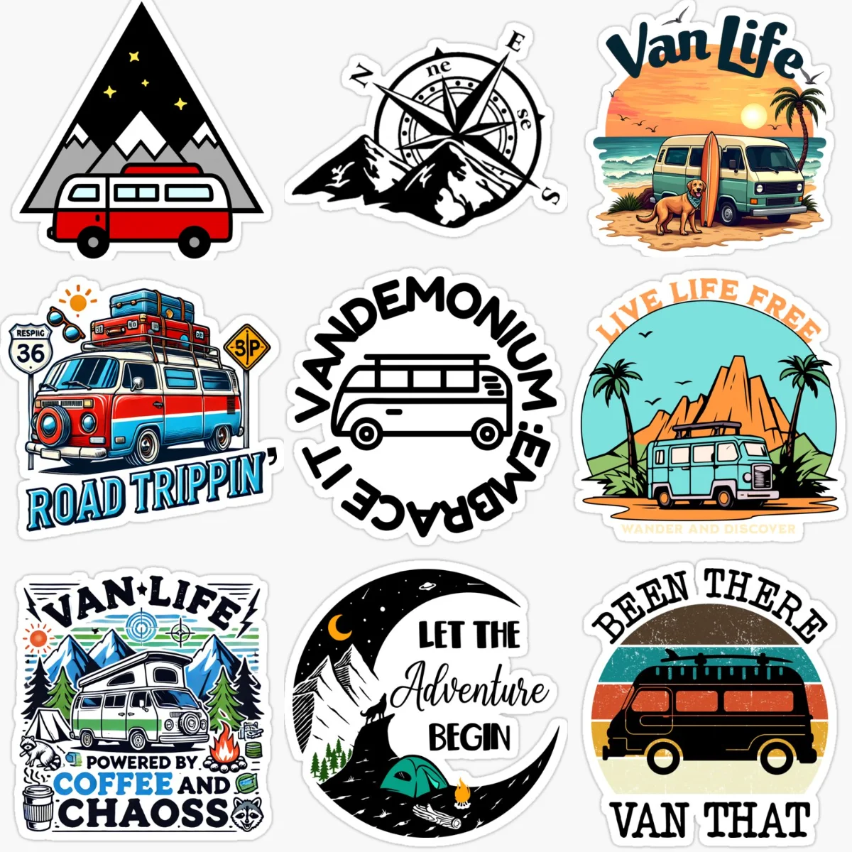 

Van Life Travel Camping Creative PVC Car Stickers for Car Bicycle Window Helmet Fridge Wall Decoration Accessories