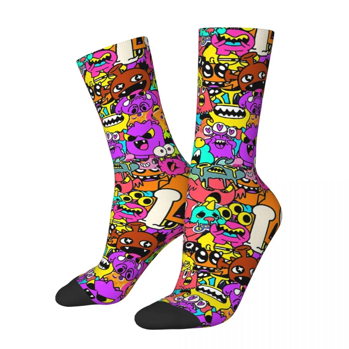 Happy Men's Socks Fancy Monsters Retro Harajuku Doodle Art Street Style Seamless Pattern Crew Crazy Sock Gift Printed