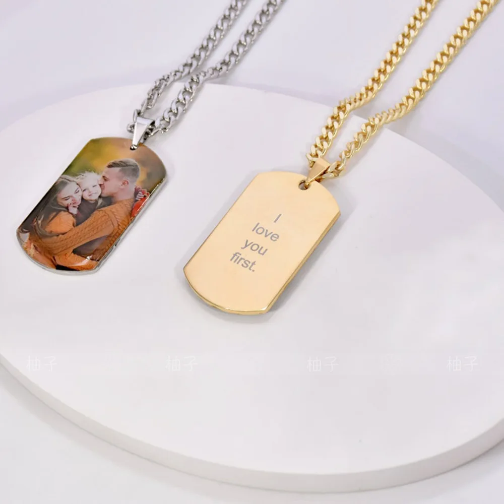 

Duoying 316L Stainless Steel Custom Photo Necklace Engraved Text Picture Pendant Personalized Pet Tag Necklace