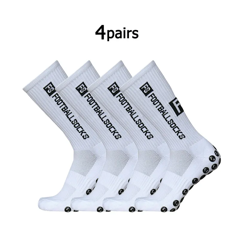 4 pairs of anti slip, sweat and odor resistant FS football sports socks with adhesive points