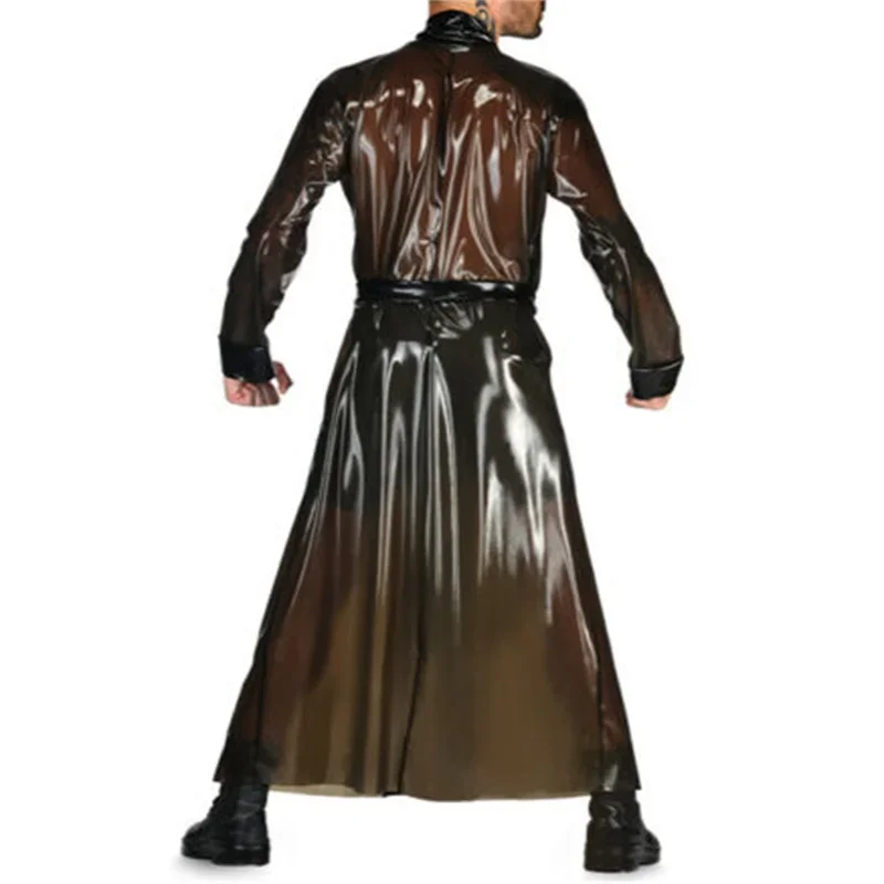 Latex Long Robe Transparent Black Outfits Long Coat Windbreaker Customized 0.4mm