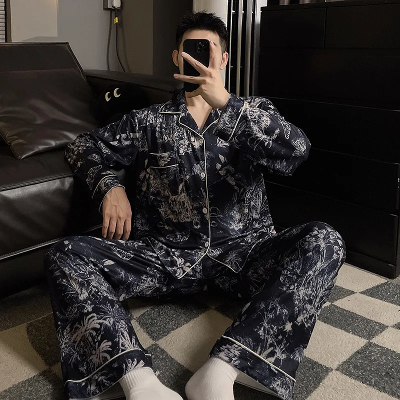 

150 кг, немецкий бархатный пижамный комплект большого размера, мужской зимний утолщенный теплый пижамный комплект с принтом, корейский кардиган, домашняя одежда, одежда для дома