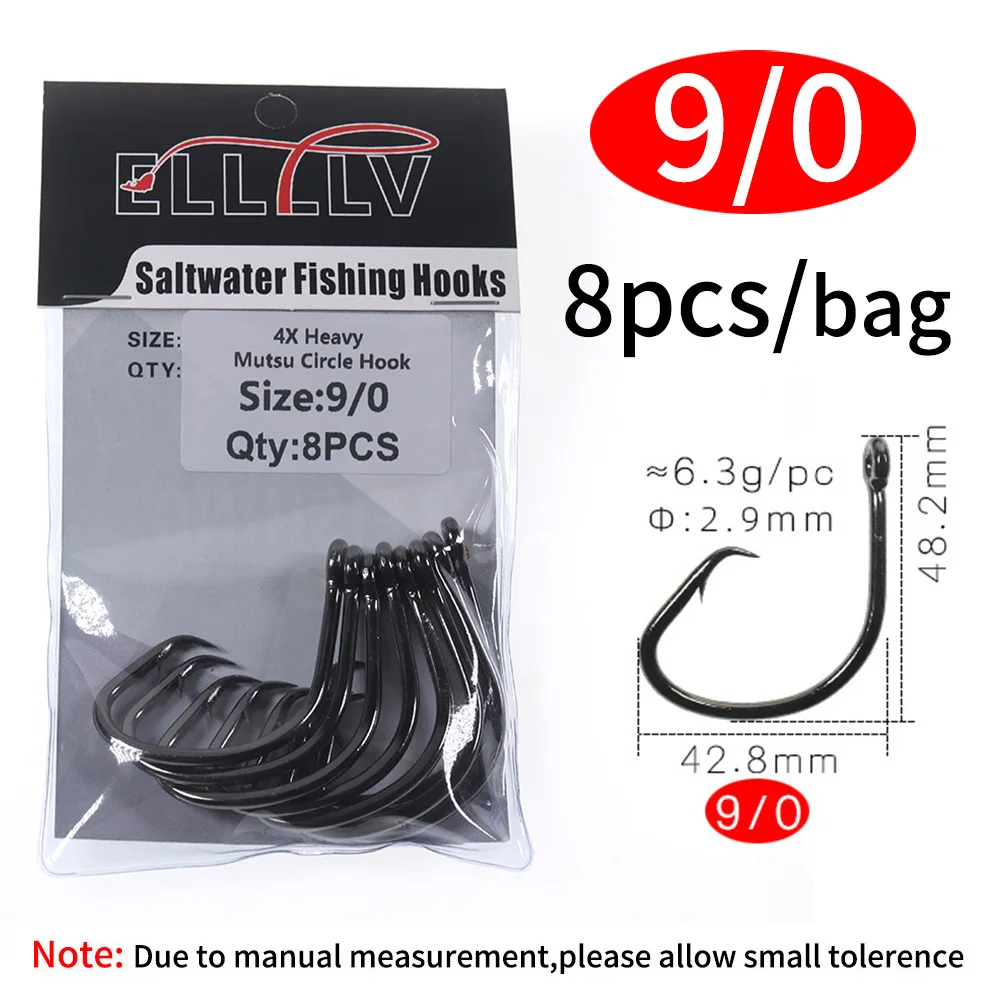 Elllv 4X Zware Mutsu Cirkel Super Sterke Zoutwater Boot Vissen Trolling Haak Offset 5/0 - 16/0 voor Grouper Snapper Tonijn Haai