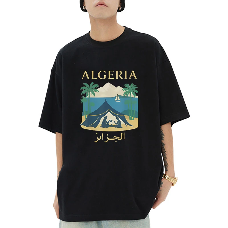 

Algeria Djazair Africa Desert DZ Arab Printed short sleeve T-shirts Men Women Funny Cotton vintage Tops Oversized Casual T shirt