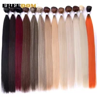 Extensiones de cabello liso sintético FREEDOM, mechones de pelo rubio degradado y marrón, tejido de pelo largo y liso de 28 ""-32"", 200 g/unidad, completo hasta el extremo