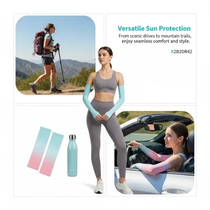 

Women Gradient Color Ice Arm Sleeves Outdoor UV Protection Sunblock Covers For Running Cycling Fishing