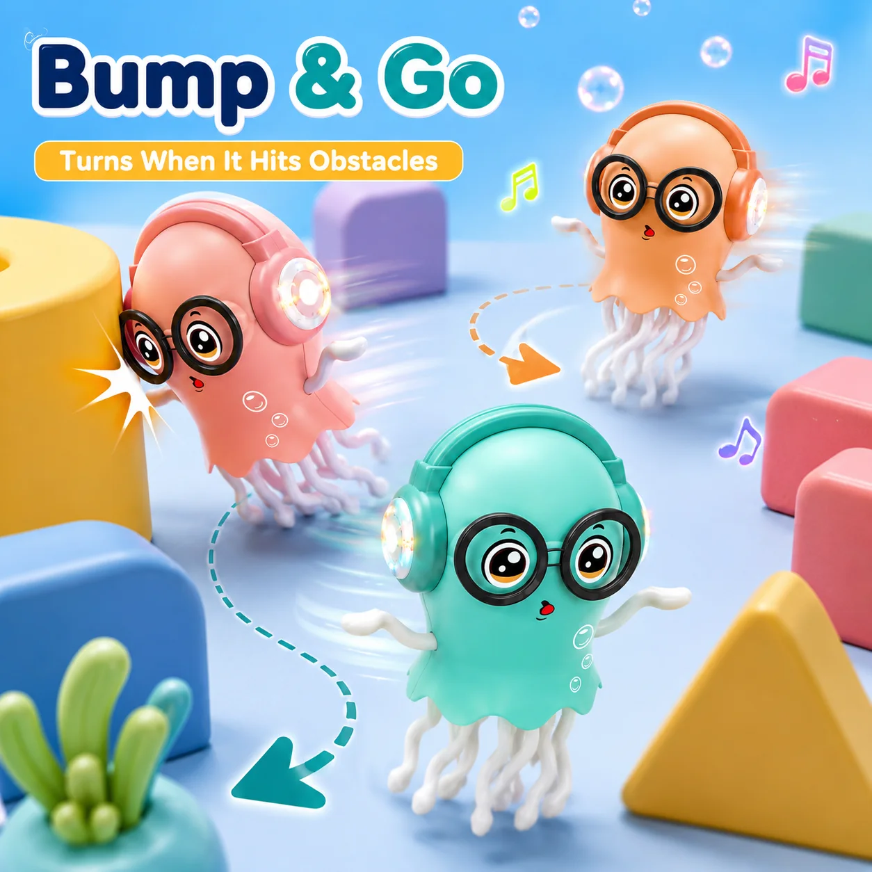 

Jumping jellyfish toys with music and lights, children's obstacle-avoidance crawling octopus toys, and cute electric toys