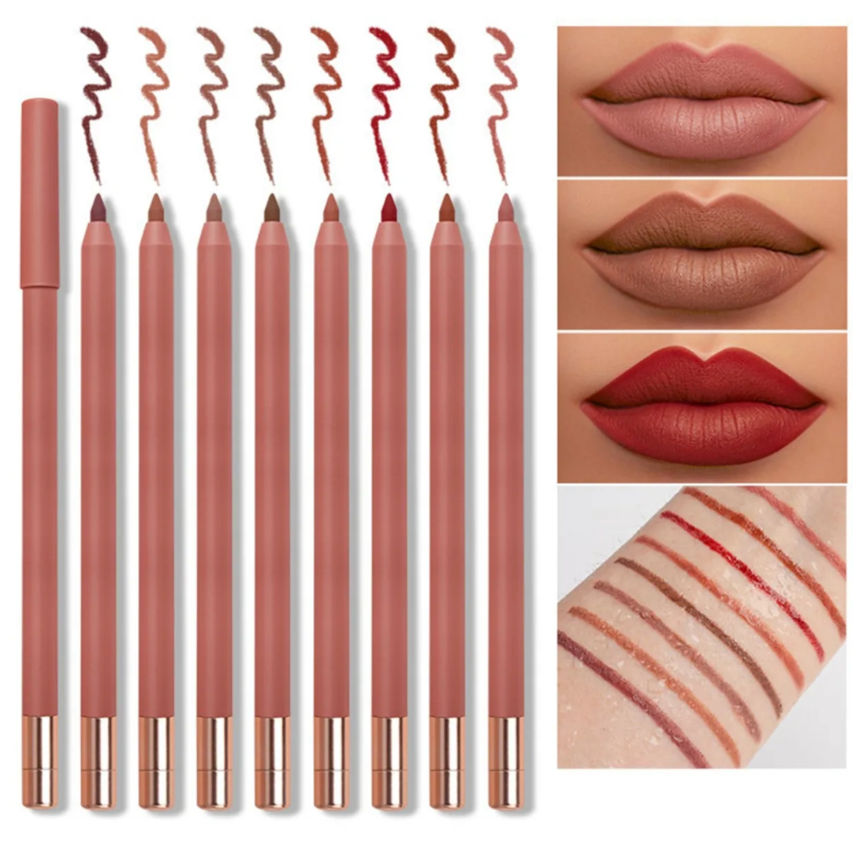 1.1g Private Label Lip Liner Custom Logo 8-color Pigment Waterproof Advanced Nude Matte Soft Creamy Lipliner Bulk Makeup Vegen