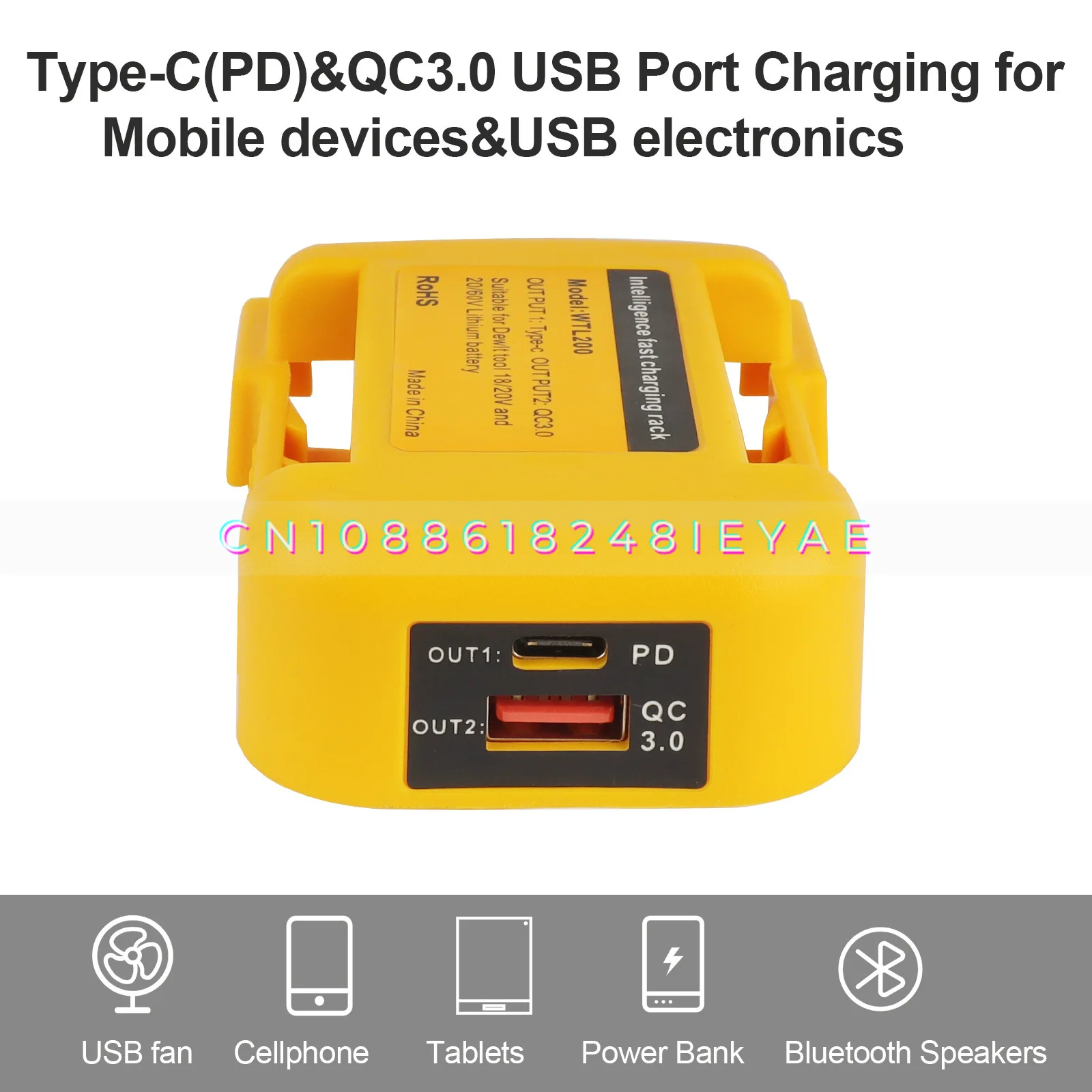 Dewei 20V 리튬 배터리 고속 충전 행어, PD15W, USB C 듀얼 포트 호환