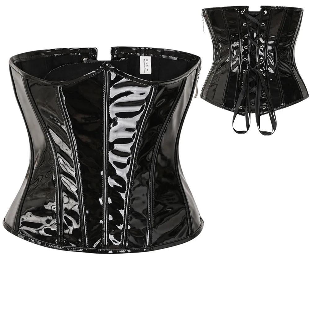 

Черный блестящий корсет из ПВХ, сексуальное женское корректирующее белье, бюстье под грудью, топ, готическая одежда, корсет в стиле стимпанк, корсет на талии, корсет на молнии