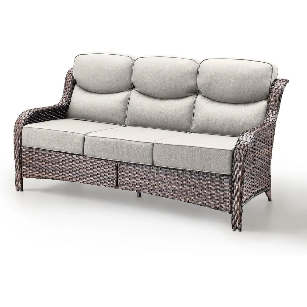 

Трехместный роскошный плетеный диван с 6 подушками для улицы, патио, сада, балкона - высокий диван из ротанга, коричневый | Бежевый