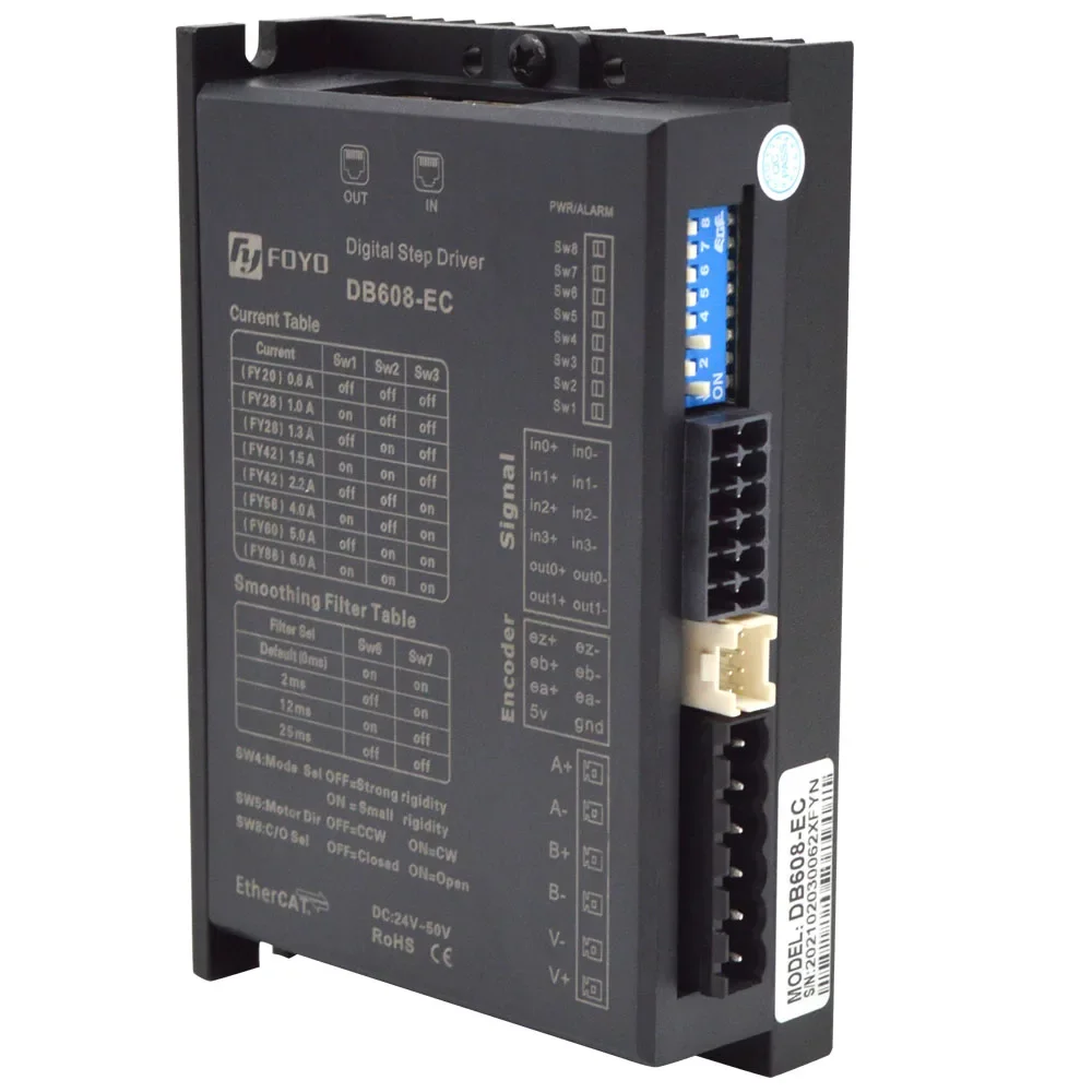 EtherCAT-controlador de motor paso a paso de bucle cerrado, servo fácil, DB608-EC DC50V con soporte de corriente de 6.0A, protocolo estándar CoE/CiA 402