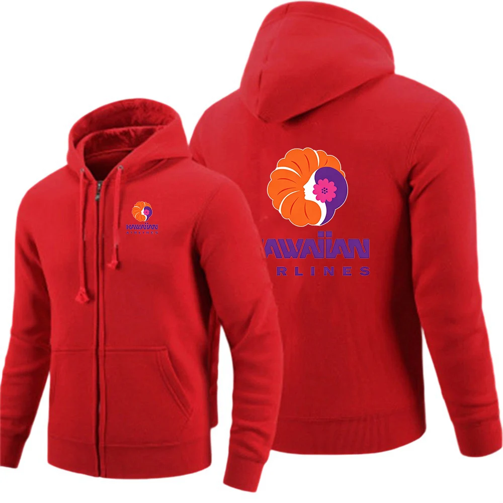 Hawaiian Airlines Graphic Men's solid color zipper pullover is suitable for spring and autumn hoodies jacket