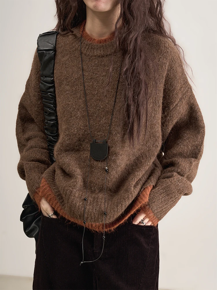 

Романтичный длинный свитер-кардиган оверсайз для женщин, модный свободный крой, комплект из двух предметов с цветовыми блоками LANVIVIER