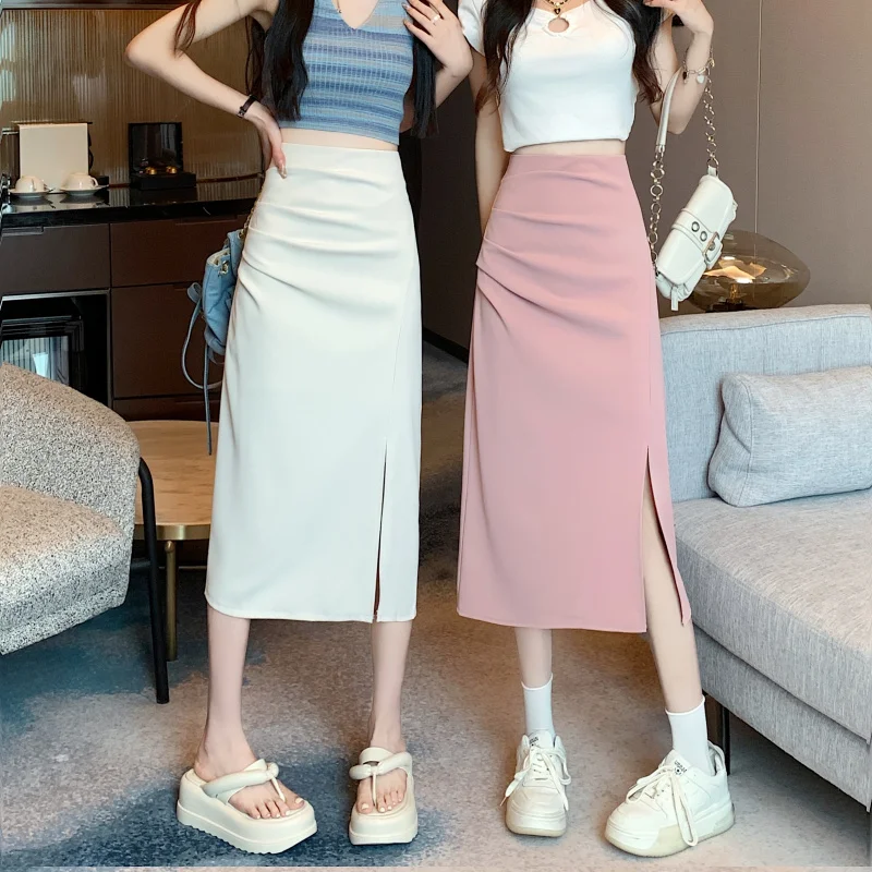 

Design Inspired Split Skirt For Women's Summer 2024 New High Waisted Loose Drape Mid Length A-line One Step Skirt