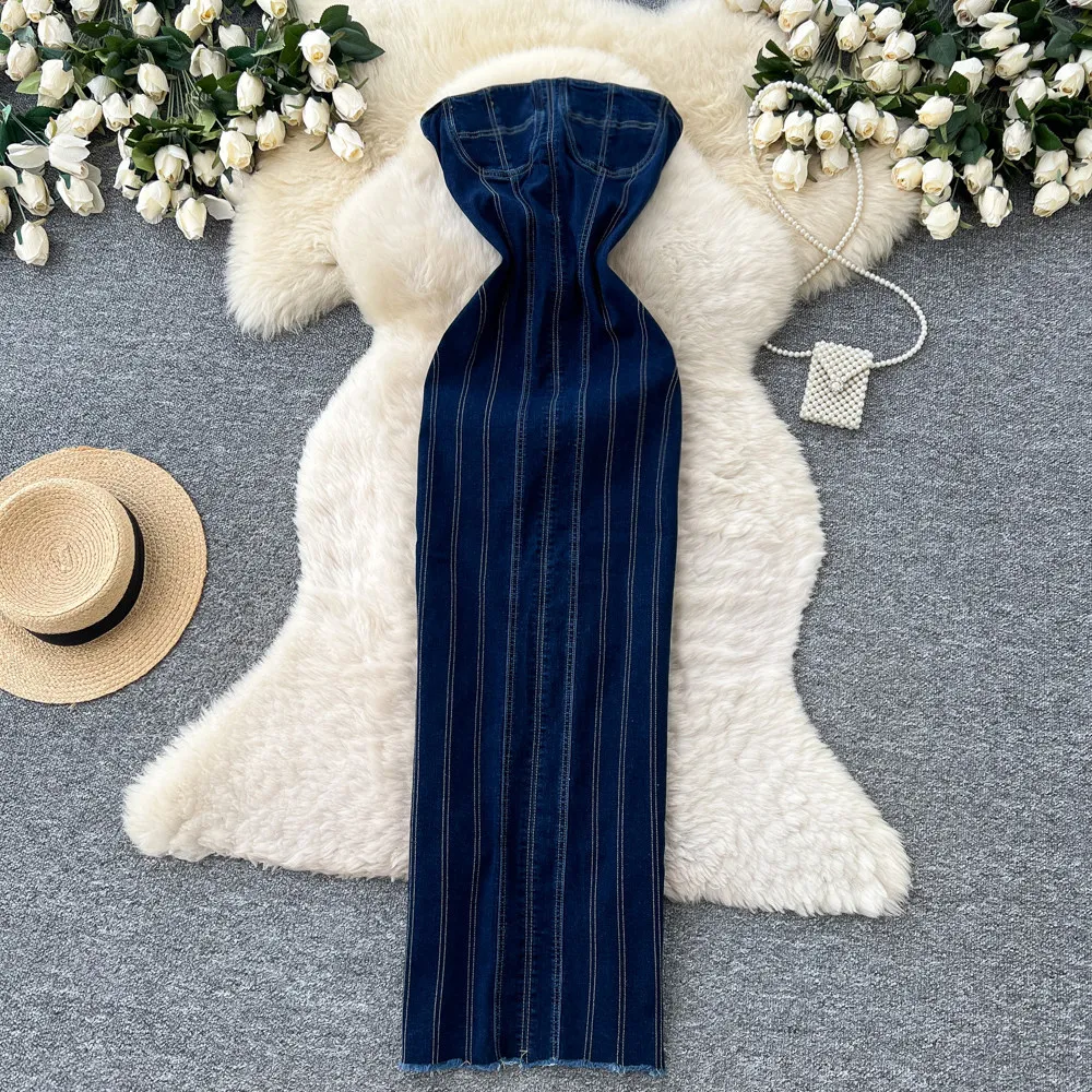 

Long Dress Women Strapless Dresses Sexy Vestidos Y2k Streetwear Sleeveless Hip Wrap Elegant Slim Fit Party Night Work 2026