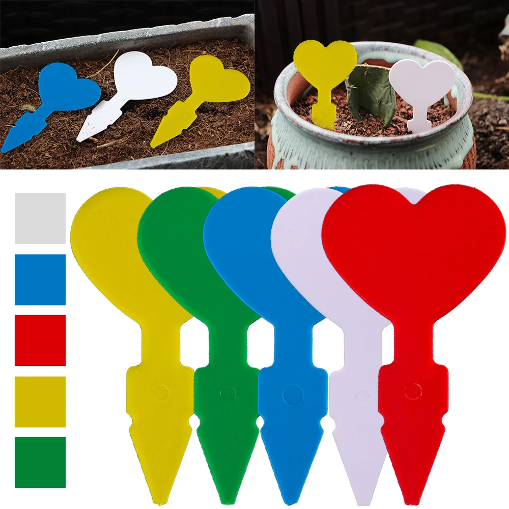 

8.2x4.7cm 6-48PCS Heart Shaped Plant Labels Tags Plastic Waterproof Anti-UV Flower Vegetables Potted Multiple Colors Clean Reuse