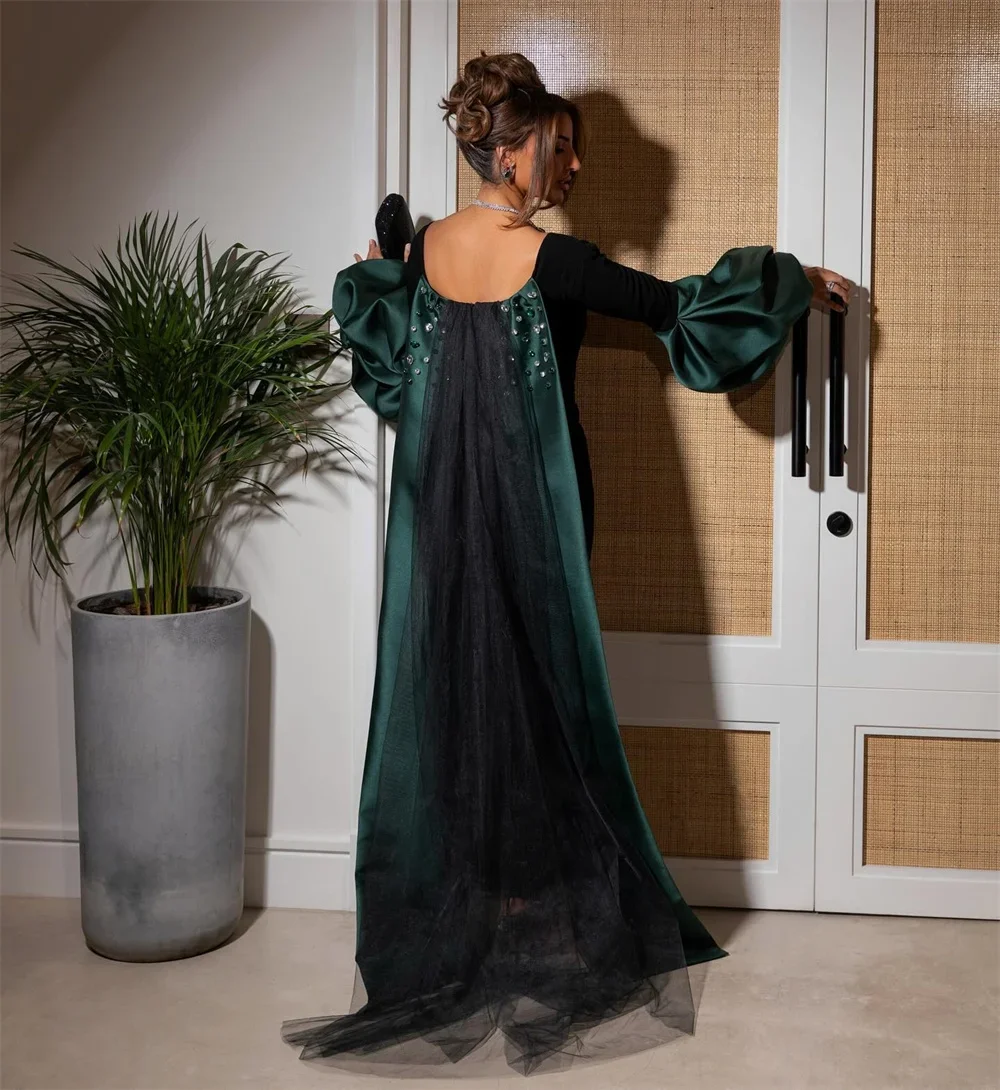 Customized Formal Gown Prom Saudi Arabia Evening Dress V-neck Column Anke Length Open Back Skirts Tulle Flouncing Bespoke Occa