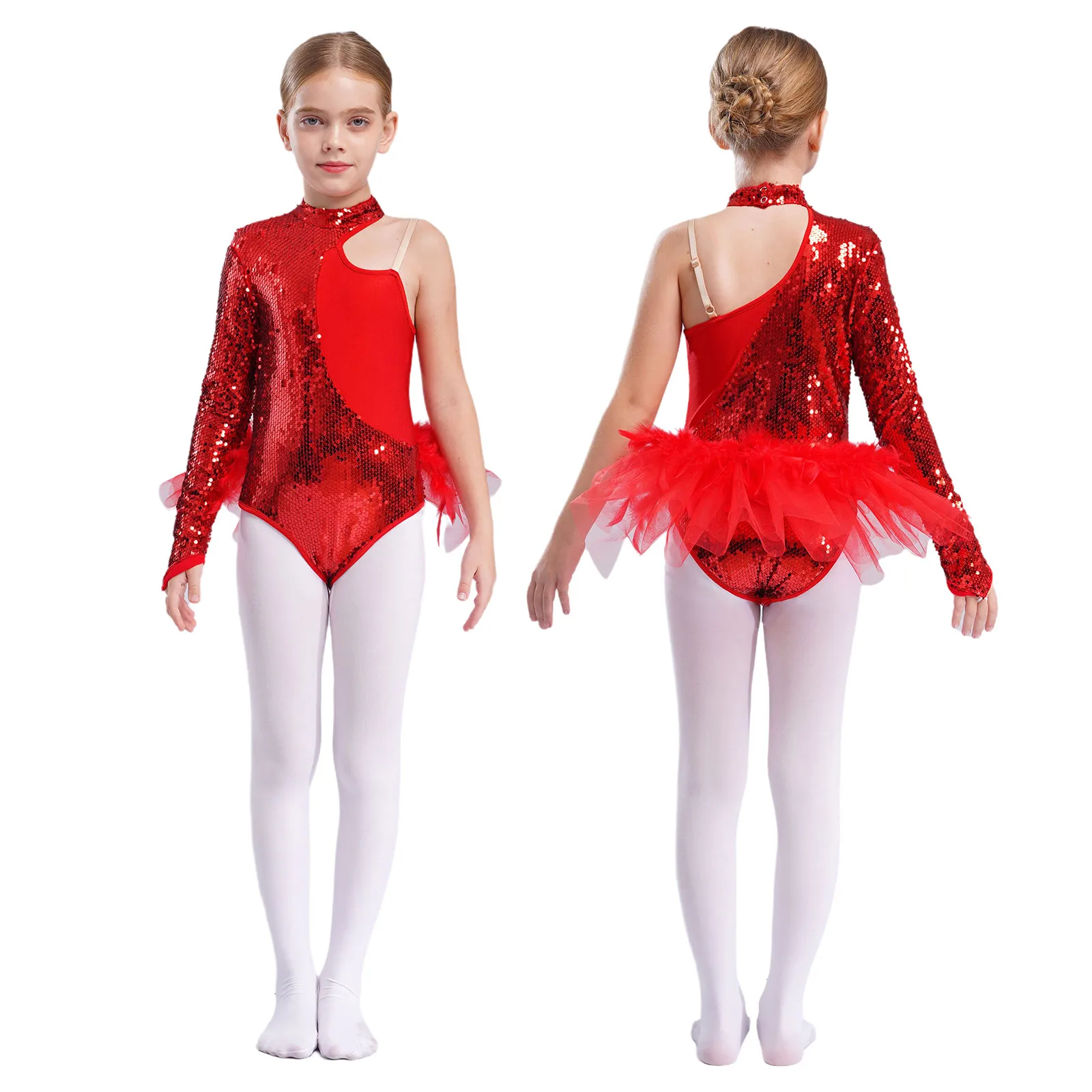 Dziecięce Dziewczęce Baletowe Baletki Tutu Łyżwiarstwo Figurowe Gimnastyka Trykot Brokatowe Cekiny Pióra Spódniczka Body Strój do Tańca na Występ