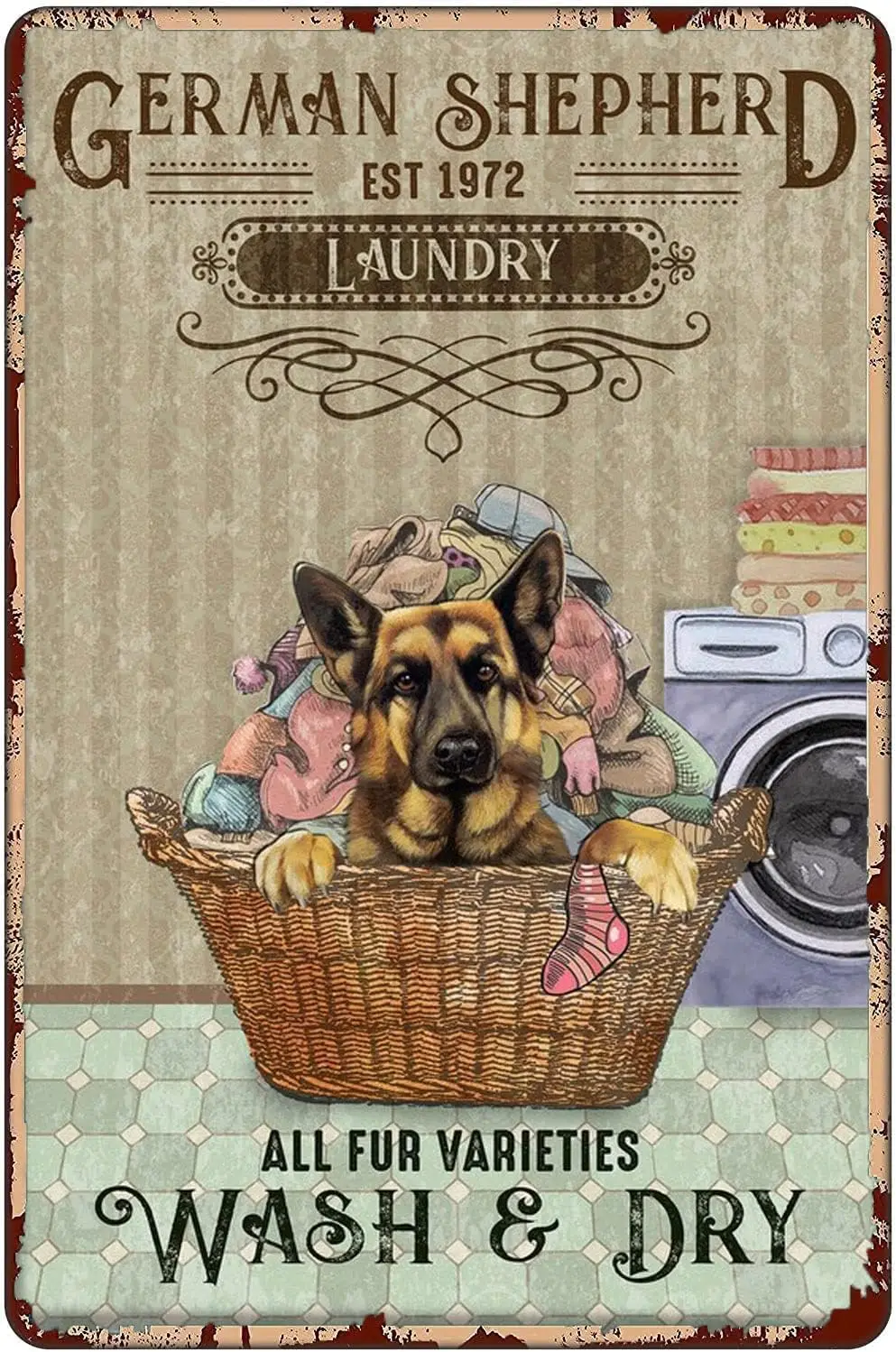 1p,German Shepherd Laundry Vintage Metal Tin Sign Sign Decoration Use IndoorOutdoor Decoration Sign