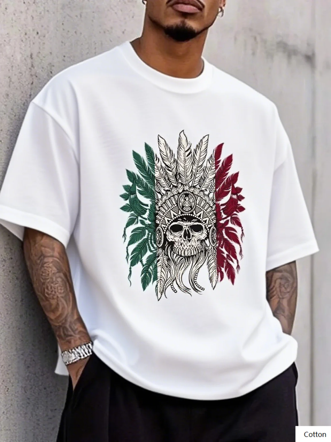 

High Quality Cotton T with Ethnic Skull Design Ideal for Individuals Who Want To Embrace The Charm of Ethnic - Themed Fashion