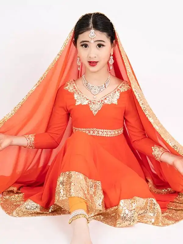 Costume de danse indienne exotique Yiman, costume de danse ethnique pour enfants, ensemble de tenue de spectacle Sarianna