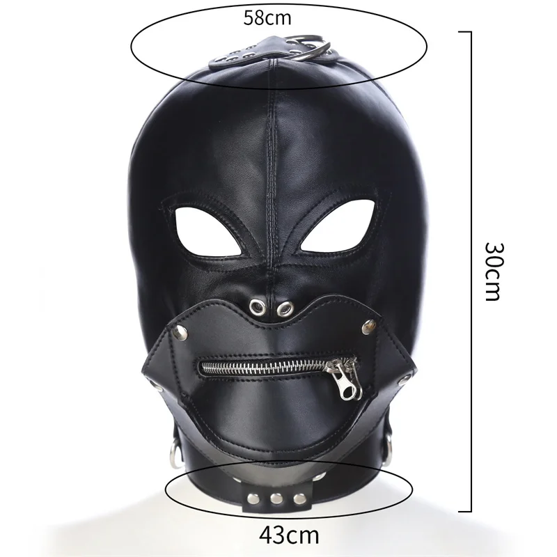 Sexy Black Pu Leather Men Face Mask Fetish Cosplay Party Mask Gay Adult Games Full Head Masks Officer Role Play Performance Mask