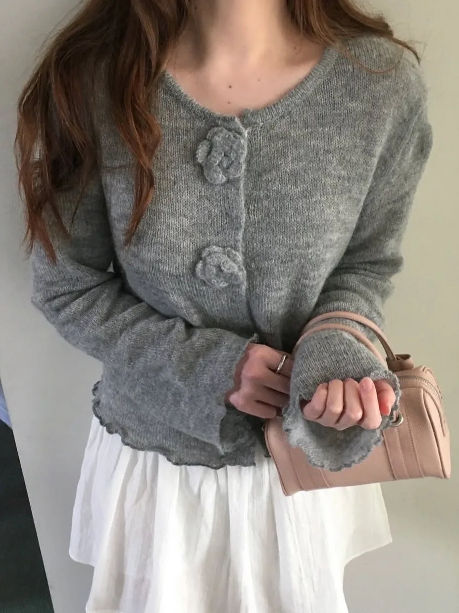 

Sweet Spring New Sle Knitted Cardigan Women's ature Faionable Design Sense Top Chic 3D Floral Knit Open-irt