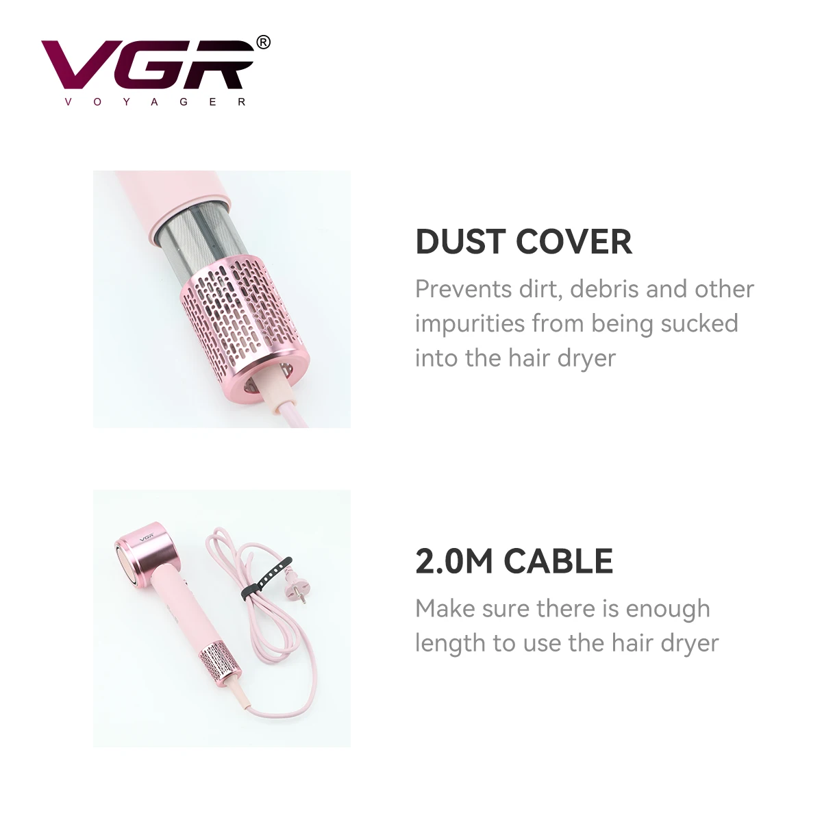 VGR عناية بالشعر بالأيونات السالبة مجفف شعر مُحسّن احترافي عالي السرعة مجفف شعر عرض خاص منخفض الضوضاء مجفف شعر 110,000 دورة في الدقيقة مجفف شعر نسائي V-443