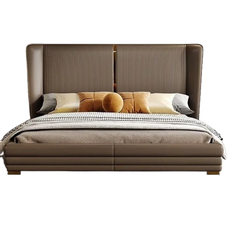 

New master bedroom leather b ed modern simple wedding villa bedroom double bed Italian large apartment high-end queen be d