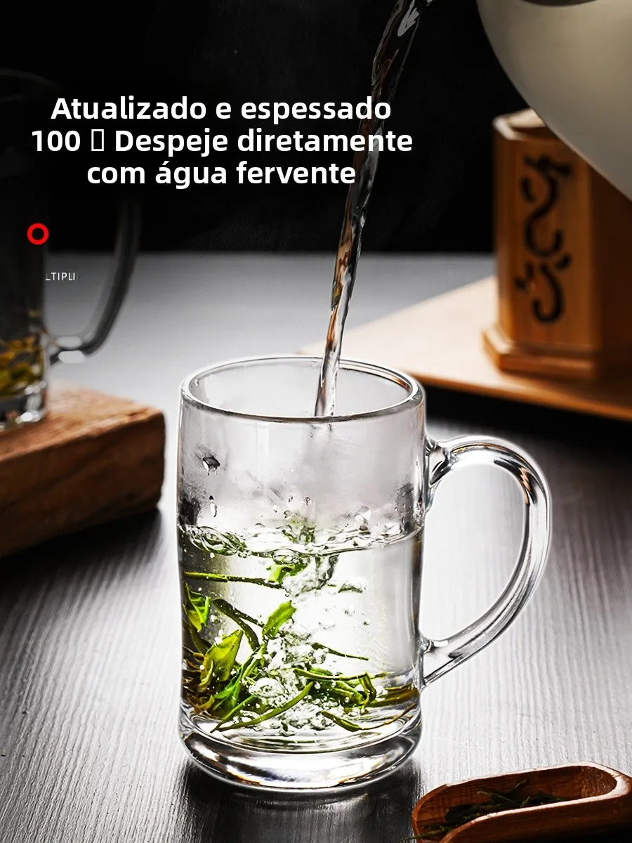 耐熱ガラス製ハンドル付きビール・お茶用カップセット、家庭用、ポーカールームや茶室での落下防止